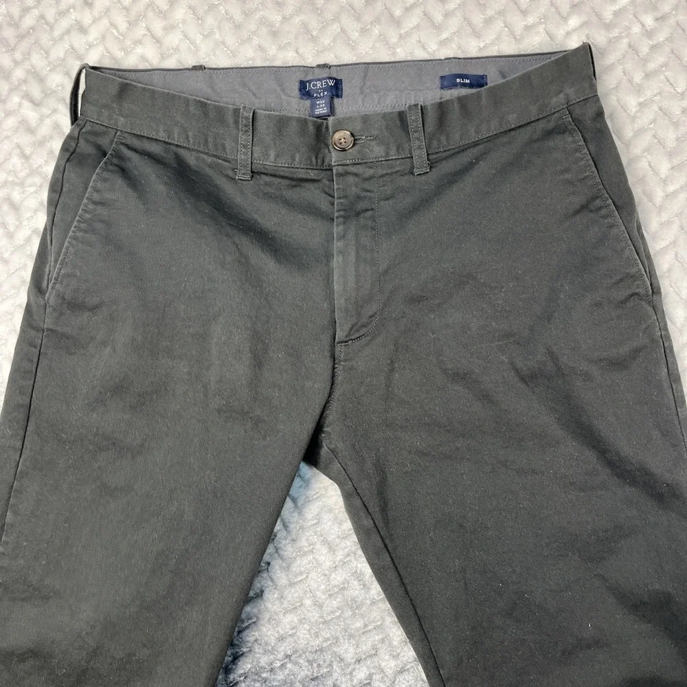 J. Crew Flex Slim Fit Chino Pants Mens 32x32 Green Stretch Casual Dress‎ Flat